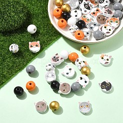 16 Styles Printed Wood Beads&nbsp;WOOD-YW0001-71