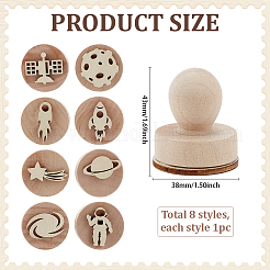 8Pcs 8 Styles Space Theme Round Wood Stamps with Handle&nbsp;DIY-PH00006