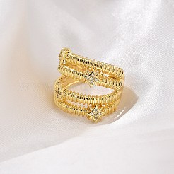 Rack Plating Brass Micro Pave Clear Cubic Zirconia Open Cuff Finger Rings for Women&nbsp;RJEW-M028-103G