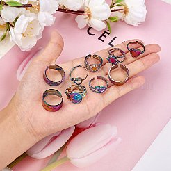 9Pcs 9 Style Rainbow Color 304 Stainless Steel Heart & Star & Word Love Cuff Rings&nbsp;RJEW-SZ0001-20