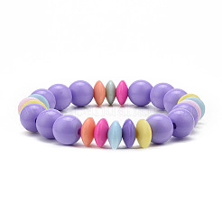 Opaque Acrylic Round & Rondelle Beaded Stretch Bracelets&nbsp;BJEW-JB09099