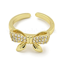 Bowknot Brass Micro Pave Cubic Zirconia Open Cuff Ring for Women&nbsp;RJEW-E296-10G