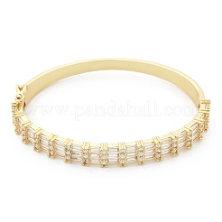 Brass Micro Pave Clear Cubic Zirconia Hinged Bangles for Women&nbsp;BJEW-K274-09G