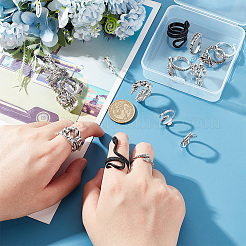 14Pcs 14 Style Snake & Dragon Alloy Cuff Rings Set&nbsp;RJEW-PH0001-13