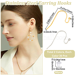 60Pcs 2 Colors 304 Stainless Steel Earring Hooks&nbsp;STAS-BBC0004-48