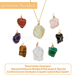 8Pcs 8 Styles Nuggets Natural Mixed Gemstone Pendant Necklaces Set for Women&nbsp;NJEW-FI0001-47