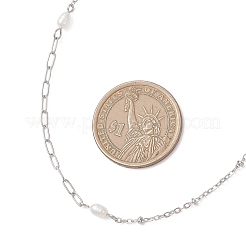 Natural Pearl Rice & 304 Stainless Steel Satellite Chain Paperclip Chain Necklaces for Women&nbsp;NJEW-JN05823-01