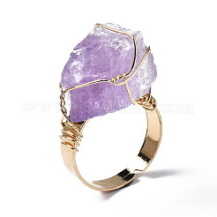 Adjustable Natural Amethyst Finger Rings&nbsp;RJEW-T019-02G-KC