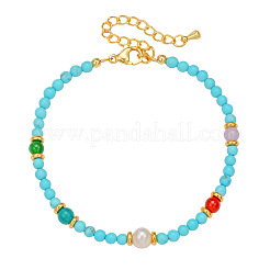 Round Synthetic Turquoise & Natural Red Agate & Freshwater Pearls Beaded Bracelets for Women&nbsp;JT3894-1