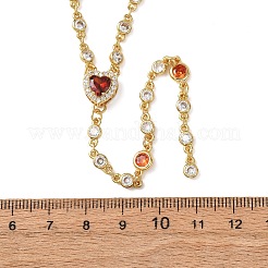 Brass Pave Cubic Zirconia Heart Pendant Y Tassel Necklaces for Women&nbsp;NJEW-A071-01G-01