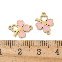 304 Stainless Steel Pink Enamel Shamrock Connector Charms&nbsp;LS-STAS-I322-62G