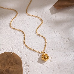 Elegant 304 Stainless Steel Rose Flower Pendant Necklaces for Women&nbsp;JZ0314