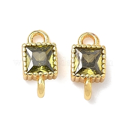 Brass Pave Cubic Zirconia Square Connector Charms&nbsp;KK-P348-12G