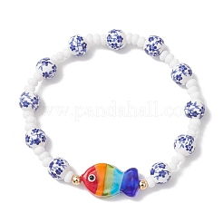 Handmade Flower Printed Porcelain Ceramic Glass Beaded Bracelets for Women&nbsp;BJEW-MZ00292