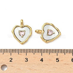 304 Stainless Steel Light Rose Rhinestone Pave Natural White Shell Pendants&nbsp;STAS-C134-25G