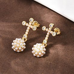 Brass Micro Pave Clear Cubic Zirconia Cross with Half Round Dangle Stud Earrings&nbsp;EJEW-L275-05G