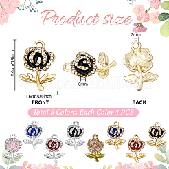 32Pcs 8 Colors Alloy Rhinestone Pendants. Flower Charms&nbsp;FIND-PH0027-15
