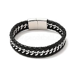 Leather Braided Curb Chains Cord Bracelet with 304 Stainless Steel Magnetic Clasps for Men Women&nbsp;BJEW-C021-05