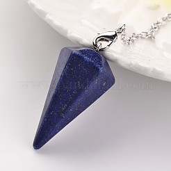 Platinum Tone Brass Natural & Synthetic Mixed Stone Cone Hexagonal Pointed Dowsing Pendulums&nbsp;MAK-M015-01