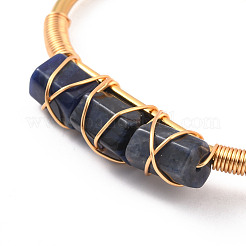 Natural Sodalite Triple Column Beaded Open Cuff Bangle&nbsp;BJEW-E377-01G-09