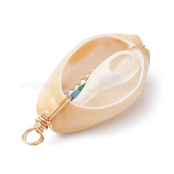 Natural Cowrie Shell Copper Wire Wrapped Pendants&nbsp;PALLOY-JF02302