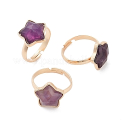 Star Natural Gemstone Adjustable Finger Rings&nbsp;RJEW-H241-01G-03-01