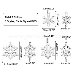 24Pcs 3 Style 201 Stainless Steel Snowflake Pendants&nbsp;STAS-DC0004-17