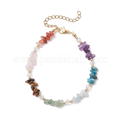Chakra Natural Rose Quartz & Amethyst & Apatite & Aquamarine & Green Aventurine & Tiger Eye & Carnelian Chip Beaded Bracelets for Women&nbsp;BJEW-JB11740-02