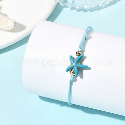 2Pcs 2 Colors Ocean Dyed Synthetic Turquoise Starfish Beaded Adjustable Waxed Polyester Cord Bracelets for Women&nbsp;BJEW-JB14242