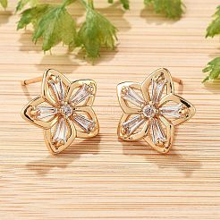 Flower Brass Micro Pave Cubic Zirconia Stud Earrings for Women&nbsp;EJEW-G428-28C-02
