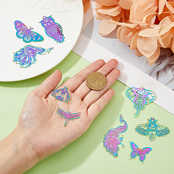 54Pcs 9 Style Ion Plating(IP) 201 Stainless Steel Filigree Pendants&nbsp;STAS-DC0014-74