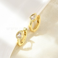 Teardrop Brass Micro Pave Clear Cubic Zirconia Hoop Earrings&nbsp;EJEW-D311-132G
