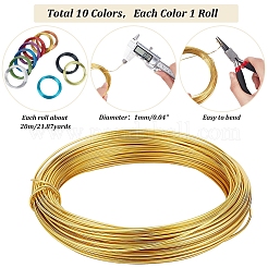 Pack of 10 rolls Multicolor Round Aluminum Wire 18 Gauge Jewelry Making Beading Craft Wire&nbsp;AW-PH0001-01-1mm
