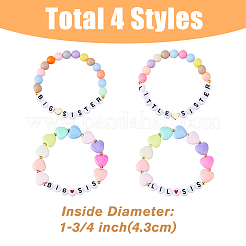 4Pcs 4 Styles Word Big Little Sis Acrylic Heart Beaded Stretch Bracelets Set&nbsp;BJEW-FI0001-54