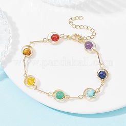 Real 24K Gold Plated Brass Ring & Bar Link Chain Bracelet&nbsp;BJEW-TA00390