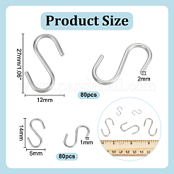 160Pcs 2 Styles 304 Stainless Steel S Hook Findings&nbsp;STAS-PH0006-70
