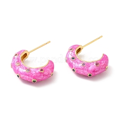 Enamel Moon Stud Earrings with Cubic Zirconia&nbsp;EJEW-F281-20G