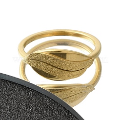 Textured Leaf 304 Stainless Steel Finger Ring for Women&nbsp;RJEW-L126-02B-G
