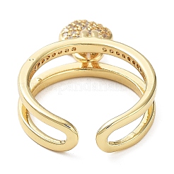 Cubic Zirconia Heart Charms Open Cuff Rings&nbsp;RJEW-M154-02G
