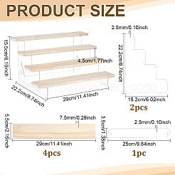 4 Layers Clear Acrylic with Wooden Tiered Bracelet Organizer Display Stands for Bangles&nbsp;BDIS-WH0011-08