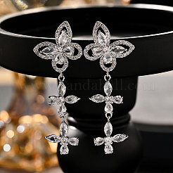 Brass Clear Cubic Zirconia Dangle Stud Earrings&nbsp;FS-WG3FB92-01