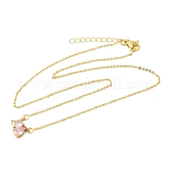 Brass Pave Cubic Zirconia Rectangle & Teardrop Pendant Cable Chain Necklaces&nbsp;KK-CBAB173-05G-09