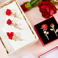 5Pcs 5 Styles Rhinestone Rose Flower with Plastic Pearl Beaded Brooch Pin&nbsp;JEWB-FH0002-47
