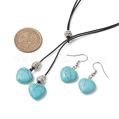 Synthetic Turquoise Heart Lariat Necklace & Dangle Earring Sets&nbsp;SJEW-JS01303