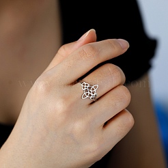 Non-Tarnish Sailor's Knot 304 Stainless Steel Hollow Open Cuff Ring for Women&nbsp;LS-RJEW-E073-03P