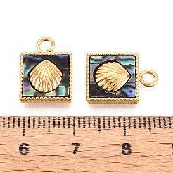 304 Stainless Steel Pave Natural Paua Shell Square with Shell Shape Charms&nbsp;STAS-N112-23B-G