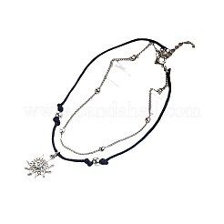 Sun Alloy Charm Waxed Cord Double Layer Anklets for Women&nbsp;FS-WG12E23-01