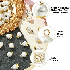 50Pcs 5 Styles Grade A Rainbow Plated Shell Pearl Round Charms&nbsp;FIND-CJ0001-48