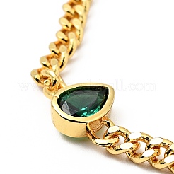 Cubic Zirconia Teardrop Link Bracelet with Curb Chains&nbsp;BJEW-A127-06G