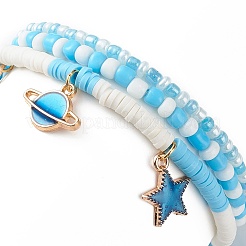 3Pcs 3 Styel Glass Seed & Polymer Clay Beaded Stretch Bracelets Set&nbsp;BJEW-JB08854-01
